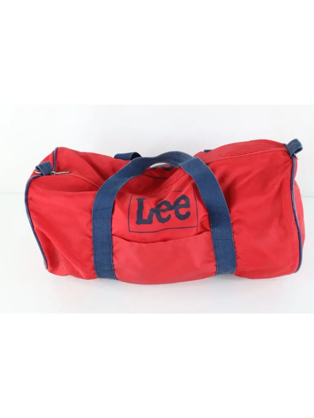 Vintage 70s 80s Lee Dungarees Spell Out Box Logo Handled Duffel Bag Carry On Red